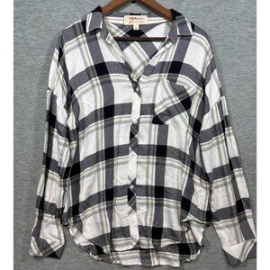 Cloth & Stone Womens Plaid Button-Up Shirt M Black & White Cozy  Flannel